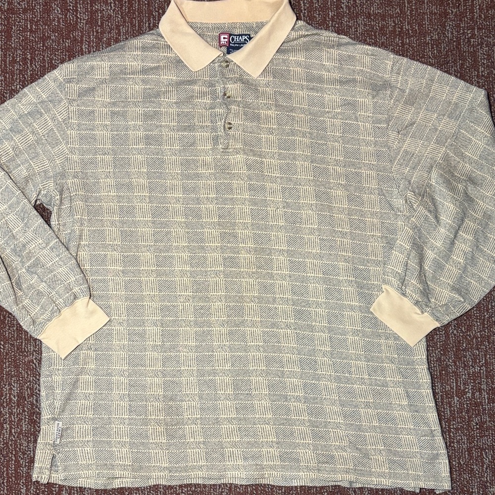 Vintage 90’s Chaps Ralph Lauren Beige and Cream Polo Shirt rugby style shirt